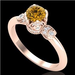 1 CTW Intense Fancy Yellow Diamond Engagement Art Deco Ring 18K Rose Gold - REF-127F3N - 37400