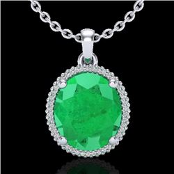 12 CTW Emerald & Micro Pave VS/SI Diamond Halo Necklace 18K White Gold - REF-115H5A - 20609