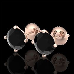 3.01 CTW Fancy Black Diamond Solitaire Art Deco Stud Earrings 18K Rose Gold - REF-120X2T - 38256