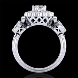 1.5 CTW VS/SI Diamond Solitaire Art Deco 3 Stone Ring 18K White Gold - REF-300M2H - 37058