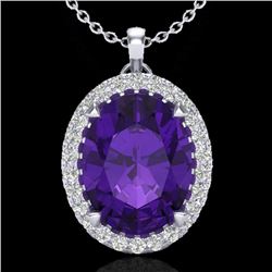 2.75 CTW Amethyst & Micro VS/SI Diamond Halo Solitaire Necklace 18K White Gold - REF-46K2W - 20576
