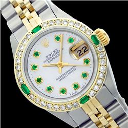 Rolex Men's Two Tone 14K Gold/SS, QuickSet, Diam/Emerald Dial & Diam/Emerald Bezel - REF-557F7M