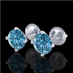 2.5 CTW Fancy Intense Blue Diamond Art Deco Stud Earrings 18K White Gold - REF-354N5Y - 38251