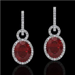 8 CTW Garnet & Micro Pave Solitaire Halo VS/SI Diamond Earrings 14K White Gold - REF-100Y2K - 22736