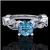 Image 2 : 1.01 CTW Fancy Intense Blue Diamond Solitaire Art Deco Ring 18K White Gold - REF-143Y6K - 38272