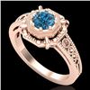 Image 1 : 0.53 CTW Fancy Intense Blue Diamond Solitaire Art Deco Ring 18K Rose Gold - REF-109A3X - 37440