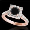 Image 1 : 2 CTW Certified VS Black Diamond Solitaire Halo Ring 10K Rose Gold - REF-101H8A - 34136