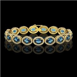 24.32 CTW London Topaz & Diamond Halo Bracelet 10K Yellow Gold - REF-256M8H - 40639