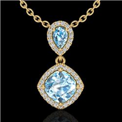 3.50 CTW Sky Blue Topaz & Micro VS/SI Diamond Necklace Designer Halo 10K Yellow Gold - REF-45Y3K - 2