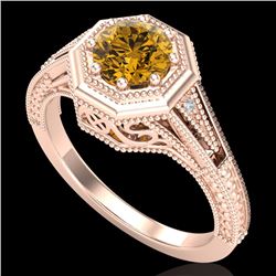 0.84 CTW Intense Fancy Yellow Diamond Engagement Art Deco Ring 18K Rose Gold - REF-161M8H - 37932