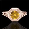 Image 2 : 0.84 CTW Intense Fancy Yellow Diamond Engagement Art Deco Ring 18K Rose Gold - REF-161M8H - 37932