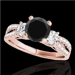 1.5 CTW Certified VS Black Diamond 3 Stone Solitaire Ring 10K Rose Gold - REF-69A3X - 35407