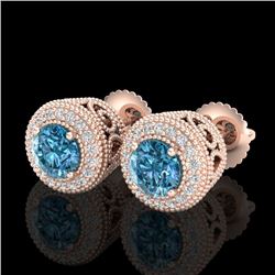 1.55 CTW Fancy Intense Blue Diamond Art Deco Stud Earrings 18K Rose Gold - REF-169A3X - 37657