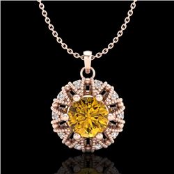 1.2 CTW Intense Fancy Yellow Diamond Art Deco Stud Necklace 18K Rose Gold - REF-134M5H - 37743