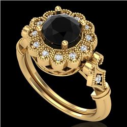 1.2 CTW Fancy Black Diamond Solitaire Engagement Art Deco Ring 18K Yellow Gold - REF-123T6M - 37830