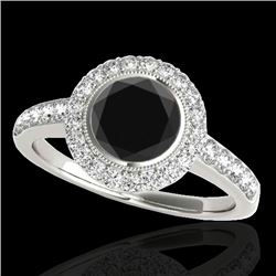 1.5 CTW Certified VS Black Diamond Solitaire Halo Ring 10K White Gold - REF-76K4W - 34444