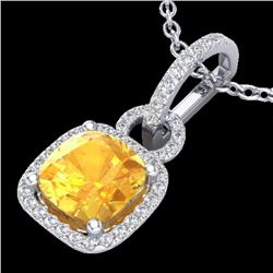 3.50 CTW Citrine & Micro VS/SI Diamond Necklace 18K White Gold - REF-64A2X - 22978
