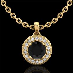 1 CTW Fancy Black Diamond Solitaire Art Deco Stud Necklace 18K Yellow Gold - REF-98W2F - 37662