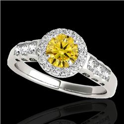 1.55 CTW Certified Si/I Fancy Intense Yellow Diamond Solitaire Halo Ring 10K White Gold - REF-180A2X