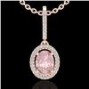 Image 1 : 1.60 CTW Morganite & Micro VS/SI Diamond Necklace Solitaire Halo 14K Rose Gold - REF-60W4F - 20663