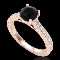 1.45 CTW Fancy Black Diamond Solitaire Engagement Art Deco Ring 18K Rose Gold - REF-109X3T - 37752