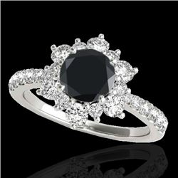 2 CTW Certified VS Black Diamond Solitaire Halo Ring 10K White Gold - REF-96K5W - 33709