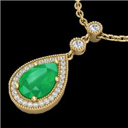 2.75 CTW Emerald & Micro Pave VS/SI Diamond Necklace 18K Yellow Gold - REF-57A3X - 23134