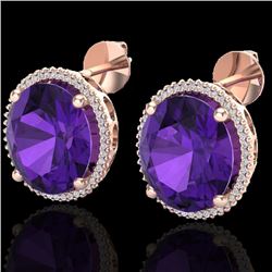 20 CTW Amethyst & Micro VS/SI Diamond Halo Pave Earrings 14K Rose Gold - REF-109X3T - 20261