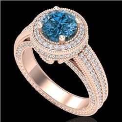 2.8 CTW Intense Blue Diamond Solitaire Engagement Art Deco Ring 18K Rose Gold - REF-327F3N - 38007