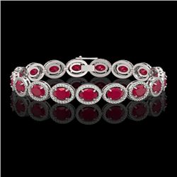 22.89 CTW Ruby & Diamond Halo Bracelet 10K White Gold - REF-291N5Y - 40604