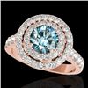 Image 1 : 3 CTW Si Certified Blue Diamond Solitaire Halo Ring 10K Rose Gold - REF-331H8A - 34226