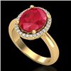 Image 2 : 3 CTW Ruby And Micro Pave VS/SI Diamond Ring Halo 18K Yellow Gold - REF-64F9N - 21113