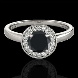 1.15 CTW Certified VS Black Diamond Solitaire Halo Ring 10K White Gold - REF-48T2M - 33466