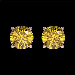 1 CTW Certified Intense Yellow SI Diamond Solitaire Stud Earrings 10K Rose Gold - REF-116H3A - 33058