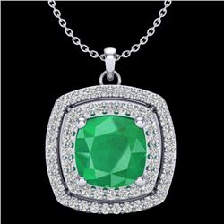 2.52 CTW Emerald & Micro Pave VS/SI Diamond Halo Necklace 18K White Gold - REF-76W4F - 20454