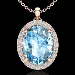 2.75 CTW Sky Blue Topaz & Micro VS/SI Diamond Halo Necklace 14K Rose Gold - REF-39H3A - 20581