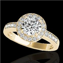 2 CTW H-SI/I Certified Diamond Solitaire Halo Ring 10K Yellow Gold - REF-355W5F - 34353