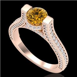 2 CTW Intense Fancy Yellow Diamond Engagement Micro Pave Ring 18K Rose Gold - REF-200X2T - 37624