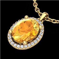 2.50 CTW Citrine & Micro Pave VS/SI Diamond Necklace Halo 18K Yellow Gold - REF-44Y4K - 21077