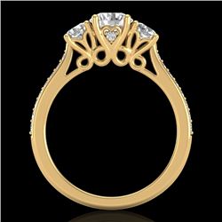 1.67 CTW VS/SI Diamond Solitaire Art Deco 3 Stone Ring 18K Yellow Gold - REF-281T8M - 37030