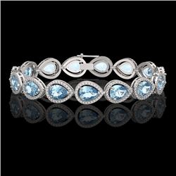 19.85 CTW Aquamarine & Diamond Halo Bracelet 10K White Gold - REF-423X3T - 41258