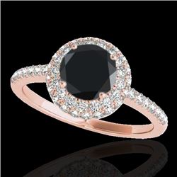 1.6 CTW Certified VS Black Diamond Solitaire Halo Ring 10K Rose Gold - REF-75M3H - 33674