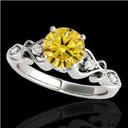 1.15 CTW Certified Si Intense Yellow Diamond Solitaire Antique Ring 10K White Gold - REF-156Y4K - 34