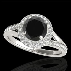 1.6 CTW Certified VS Black Diamond Solitaire Halo Ring 10K White Gold - REF-77K3W - 34117