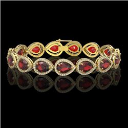 17.45 CTW Garnet & Diamond Halo Bracelet 10K Yellow Gold - REF-283H5A - 41281