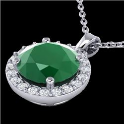 2 CTW Emerald & Halo VS/SI Diamond Micro Pave Necklace Solitaire 18K White Gold - REF-49H3A - 21560