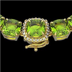 100 CTW Peridot & VS/SI Diamond Halo Micro Solitaire Necklace 14K Yellow Gold - REF-528F9N - 23355