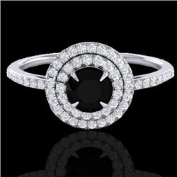 1 CTW Micro Pave VS/SI Diamond Solitaire Ring Double Halo 18K White Gold - REF-70F8N - 21609