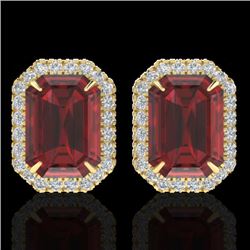 12 CTW Garnet And Micro Pave VS/SI Diamond Halo Earrings 18K Yellow Gold - REF-73T6M - 21228