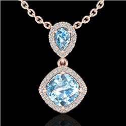 3.50 CTW Sky Blue Topaz & Micro VS/SI Diamond Necklace Designer Halo 10K Rose Gold - REF-45W3F - 205